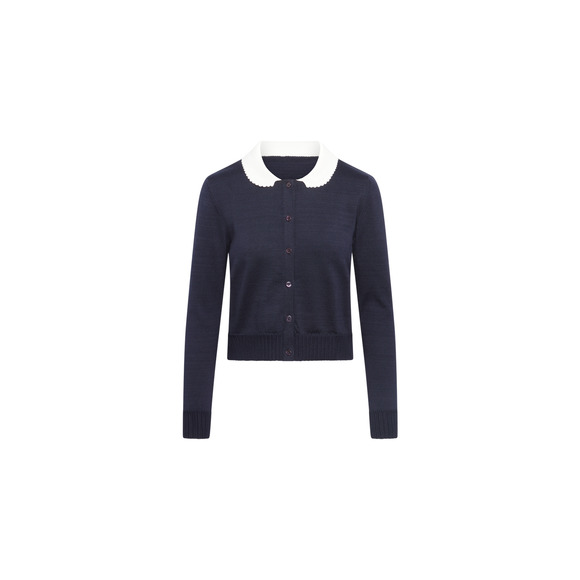 Olivia Latinovich Ms. Pennyworth Cardigan Navy Cropped - XS - Navy - Picture 1 of 4